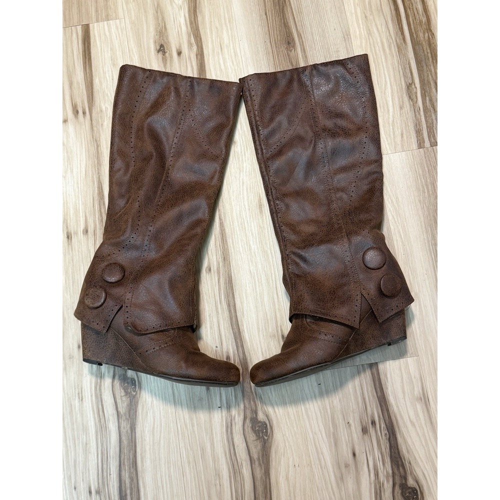 Not Rated Brown Faux Suede Tall wedge Boots Women's Size 9